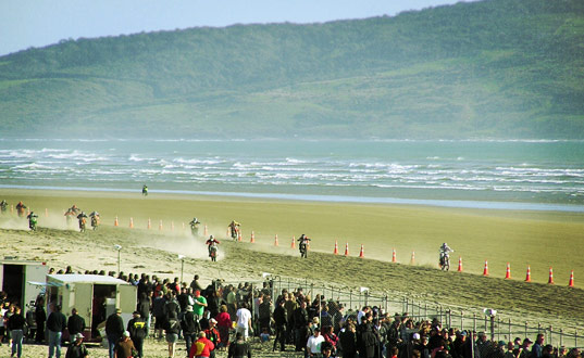 Burt Munro bike race on the beach.