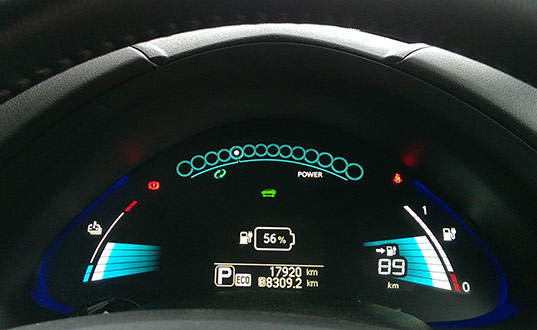 An electric vehicle dashboard.